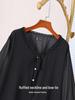 Camicia da Donna Taglie Forti in Chiffon a Maniche Lunghe con Maniche a Campana – Top Lento alla Moda per la Primavera