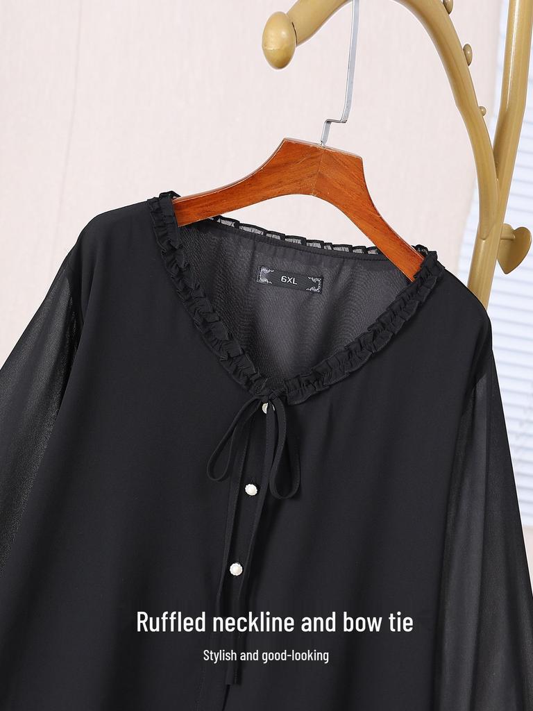 Camicia da Donna Taglie Forti in Chiffon a Maniche Lunghe con Maniche a Campana – Top Lento alla Moda per la Primavera