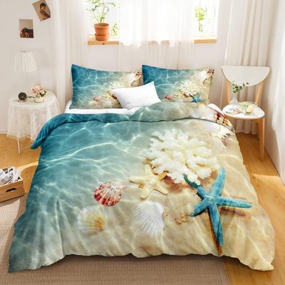 Beach Comforter Cover, Coastal Duvet Covers Queen,Teen Girls Boys Starfish Decor Microfiber Quilt Cover, Beach Themed Bedding