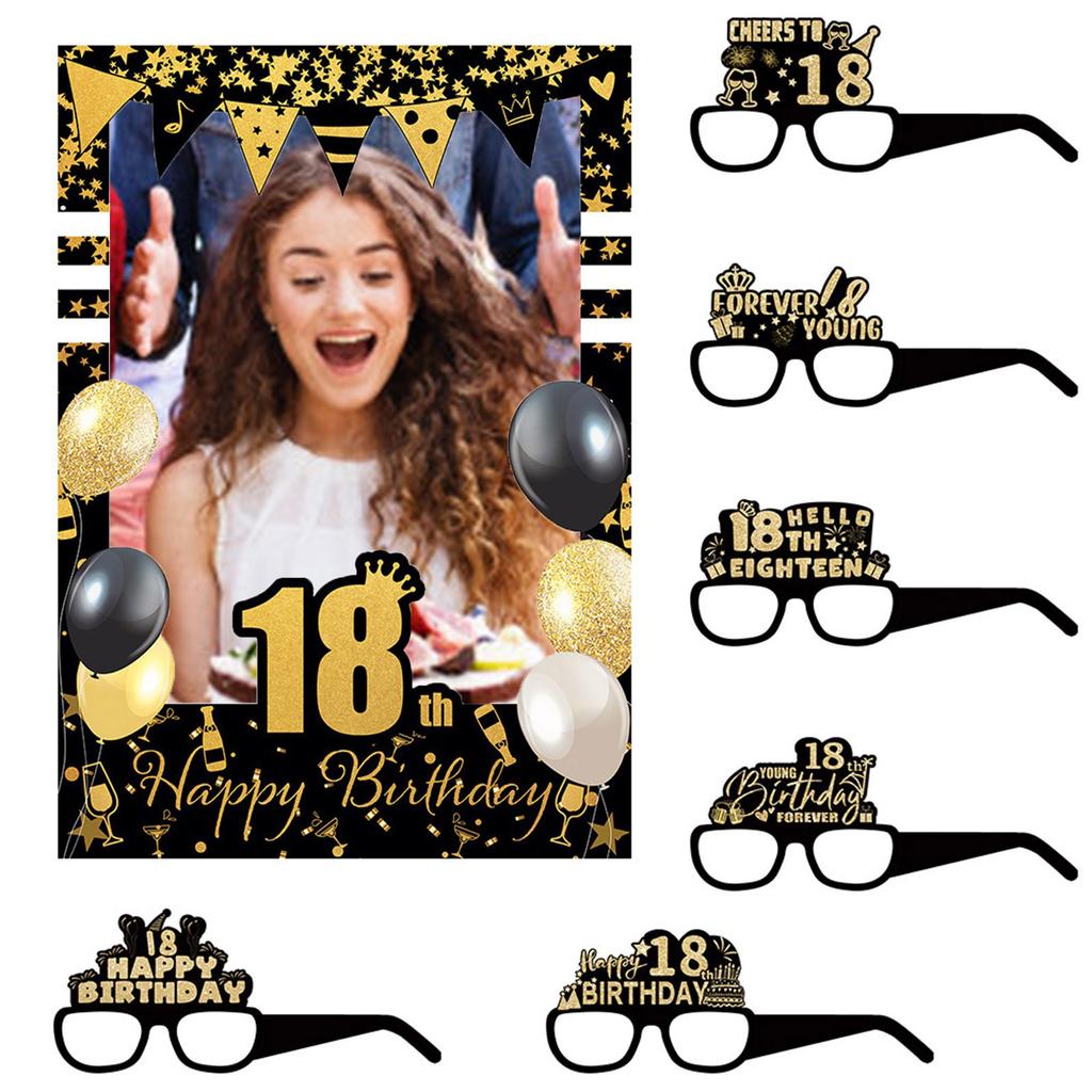 Fun Birthday Party Photo Frame and Glasses Set Birthday Photography Prop for Women Men Holiday Birthday Party Decoration