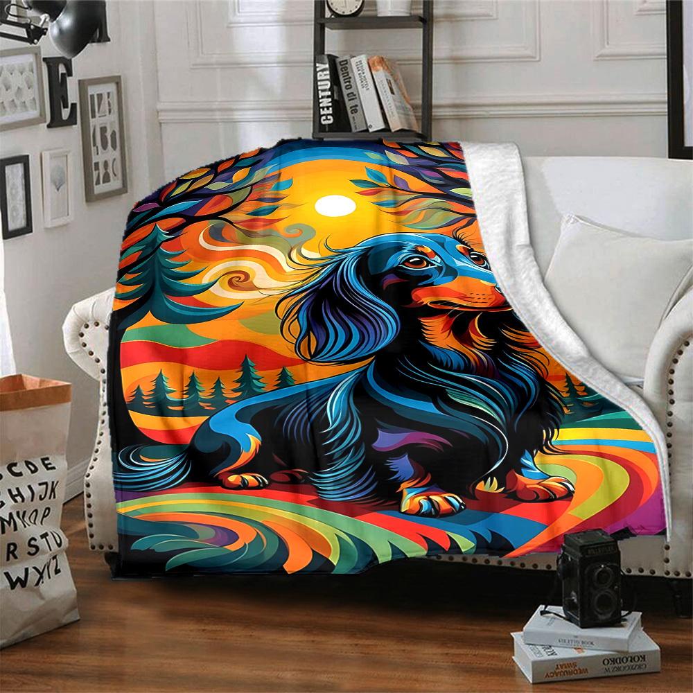 1PC Dachshund Art Print Blanket, Throw For Sofa, Bed, Travel, Camping, Livingroom, And Bed, Printing Blanket With Soft And Warm Fabric yy250918158