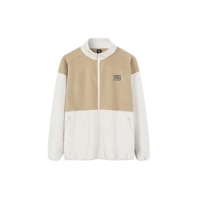 Anta Jaqueta Unissex de Manga Comprida com Zíper e Letra Estampada, Forrada com Lã, Casaco Outerwear Cinza-Terra 952238708-1