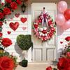 Valentine's Day Heart-Shaped Bear Wreath Door Hanging Floral Bow Decoration Romantic Holiday Home Store Door Atmosphere Decor