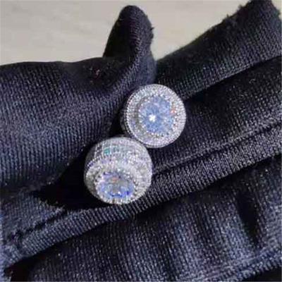 Female Austrian Crystal Round Earring White Gold Yellow Gold Color White Zircon Hip Hop Wedding Stud Earrings For Women Jewelry