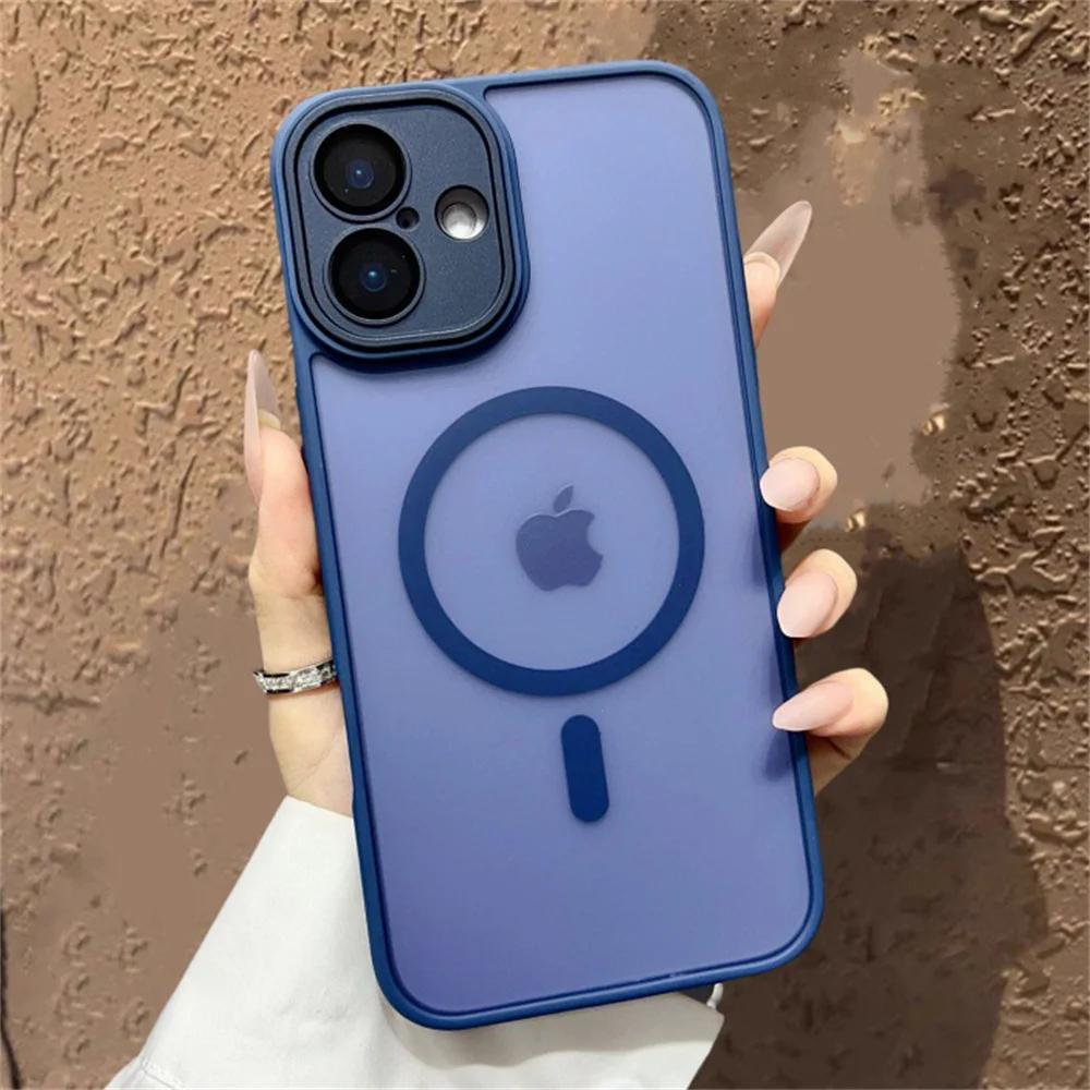 Shockproof Case For iPhone 14 13 12 11 15 Pro Max 14 15 Plus Luxury Matte Translucent Armor For Magsafe Wireless Charge Cover