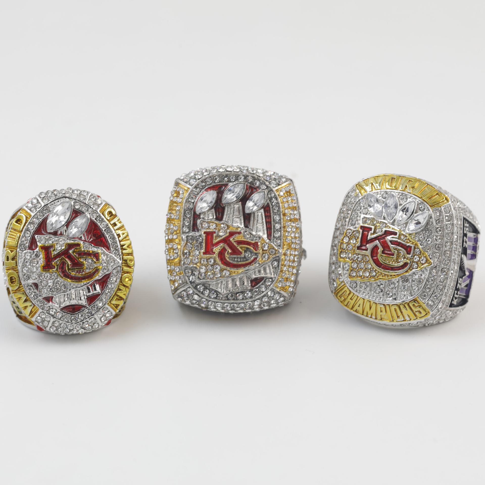 Набор перстней чемпионата Супербоула Махоумса Kansas City Chiefs (нет. 15) - 3 куска: 2019, 2022, 2023. Size 11