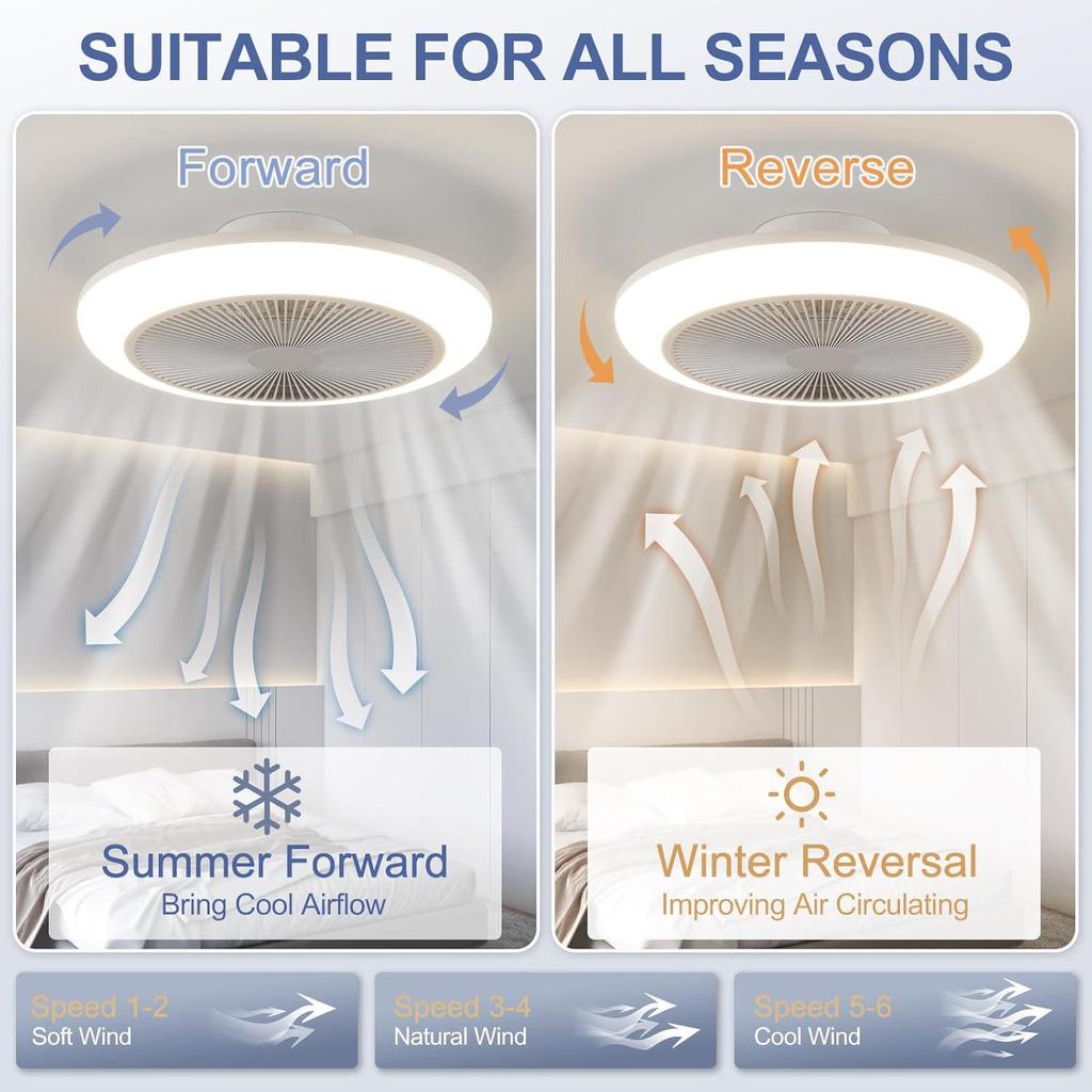 Silent Ceiling Fan Light with Integrated Remote for Bedroom or Living Room