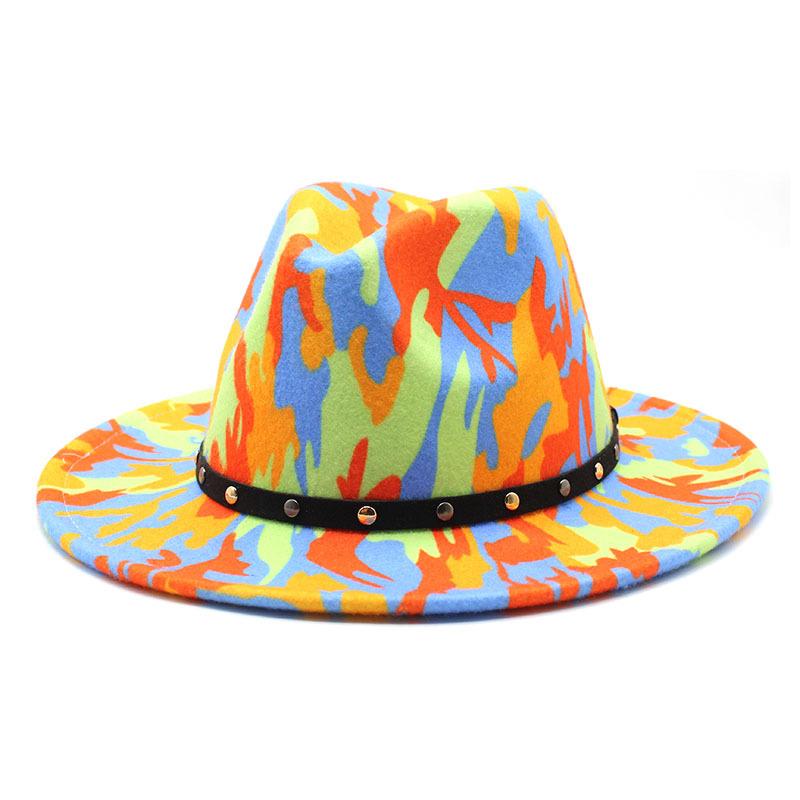 2021 Graffiti Print Big Brim Woolen Felt Hat Men'S And Women'S Top Hats Jazz Hat Felt Hat