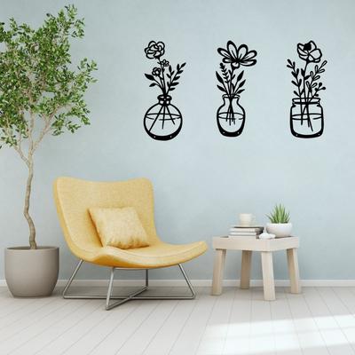 3 Stück/Set Schwarze Metallblume Wanddeko Kunst Blumenschilder Skulptur. Ideal für Terrassen- und Balkonwand. Wandaufkleber für Heimdekoration