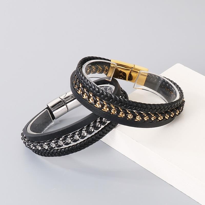 Kalen Stainless Steel Braided Leather Bracelet for Men Classic and Distinctive Cowhide Leather Bracelet Jewelry Rock Accessories