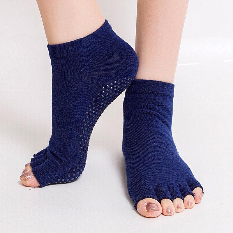 

Женские весенне-осенние профессиональные носки для йоги, танцев, пилатеса, хлопковые с силиконовым противоскользящим покрытием 1 pair темно-синий