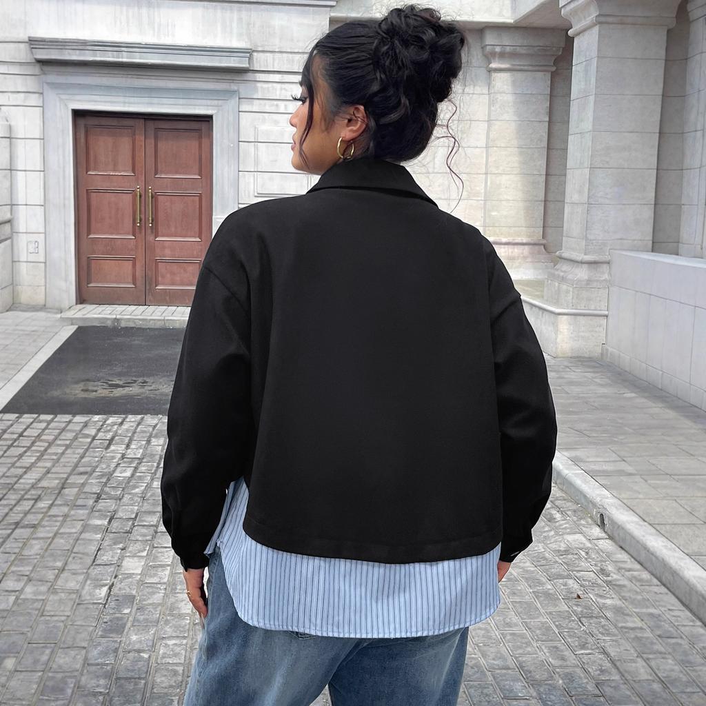 Women's Fashion Casual Stripe Print Fall Winter Long Sleeve POLO Neck Jackets & Coats