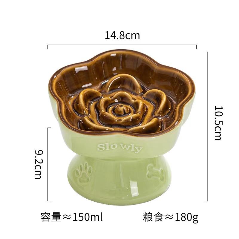 

Creative Ceramic Drinking Water Food Tall footed Pet Bowls Anti Overturning Neck Protection Slow Food Anti Choking Cat Bowl, 1Pc