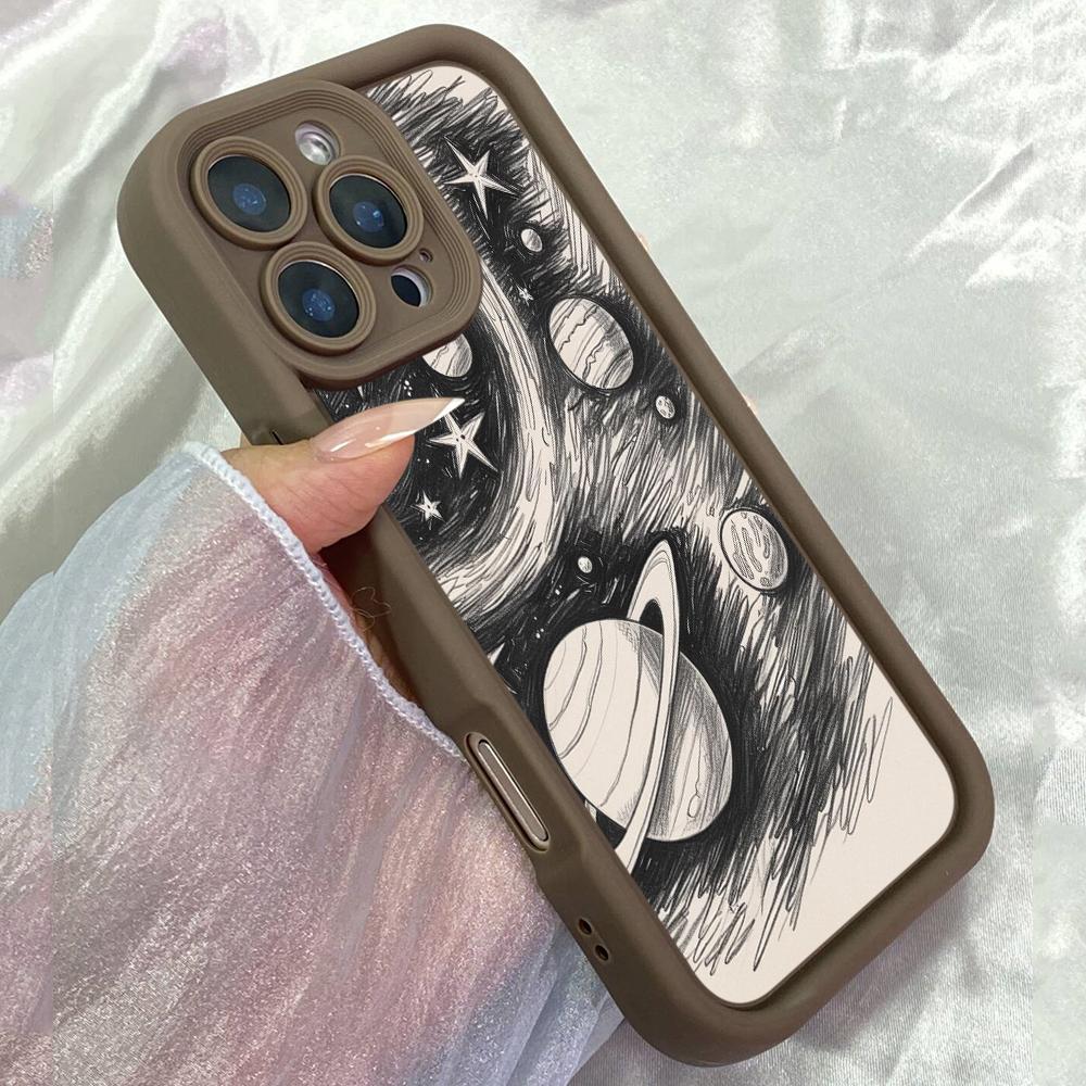 JT572 White and balck art of space for iPhone 17 16 15 14 13 12 Pro Max Samsung S26 S25 Ultra A17 A07 A56 A16 A15 Xiaomi 15T Redmi 15c 14C Soft Case