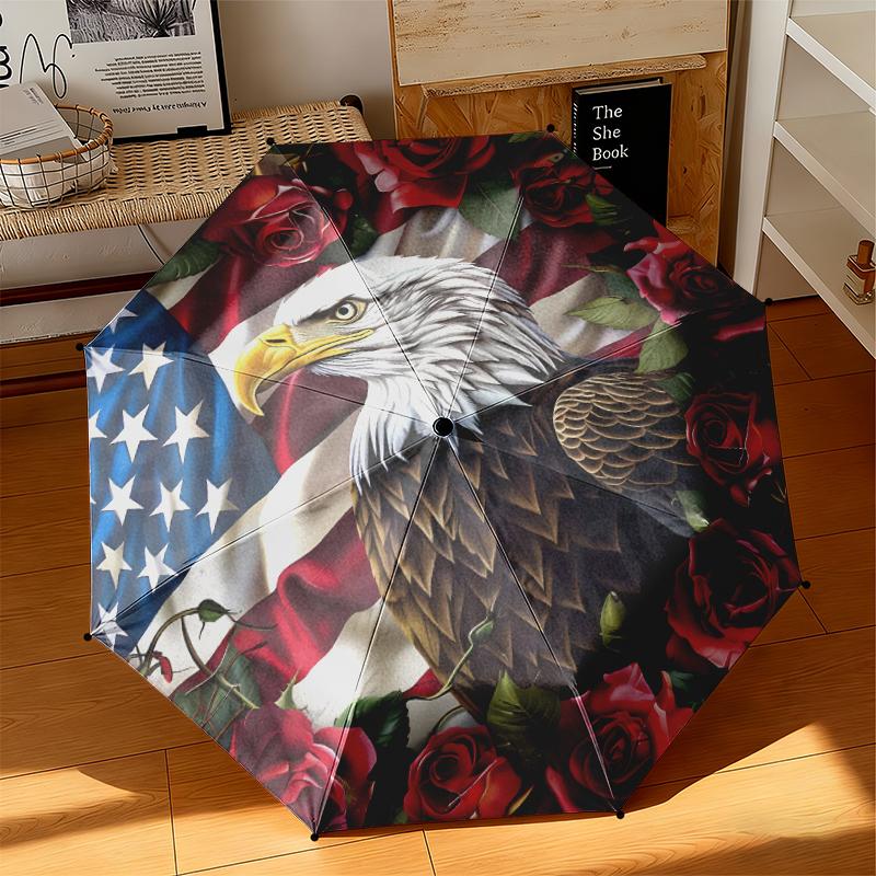 1pc American Bald Eagle Poster Umbrella Portable Folding Umbrella Iron Frame Hole Bone Structure Outdoor Home Umbrella