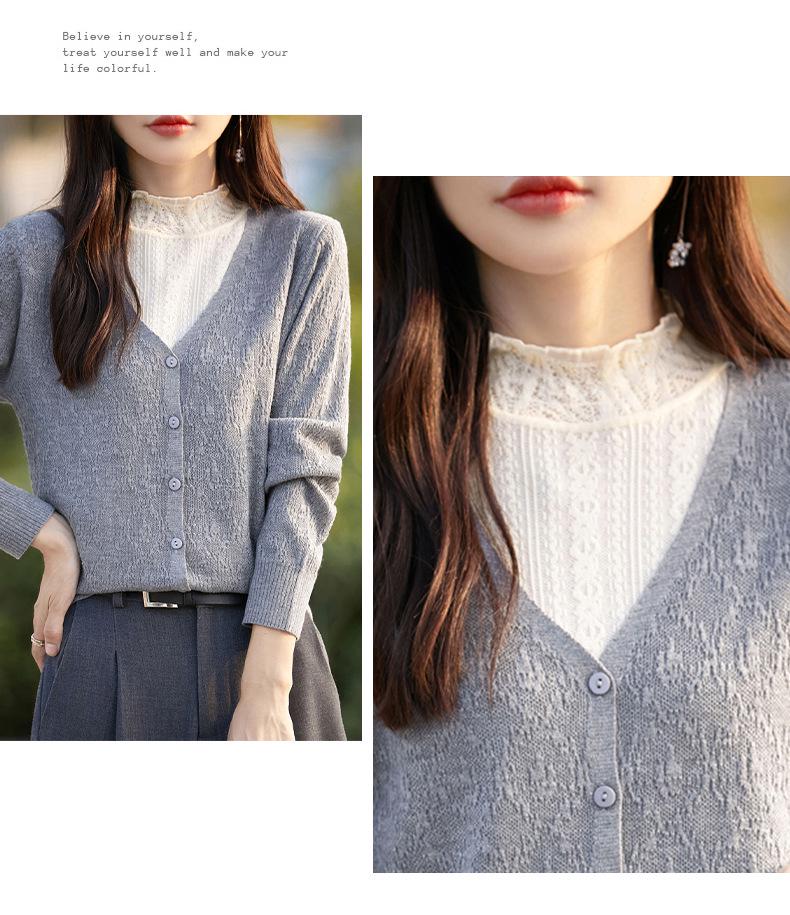 16G Fine Wool Lace Two-Piece Sweater: Delicate, Half-High Neck Knitwear for Autumn/Winter