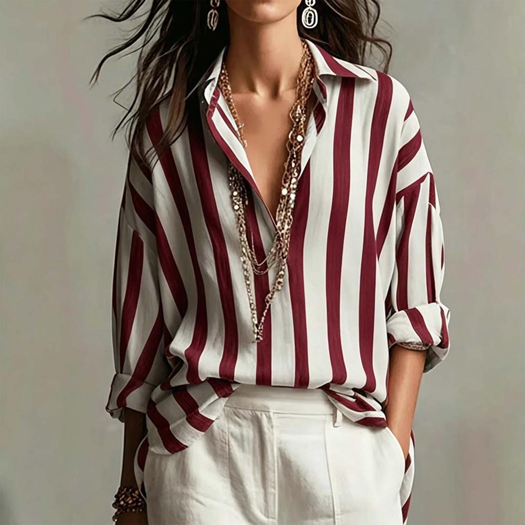 Women's Striped Long Sleeve Button Down Shirt for Casual Daily Wear