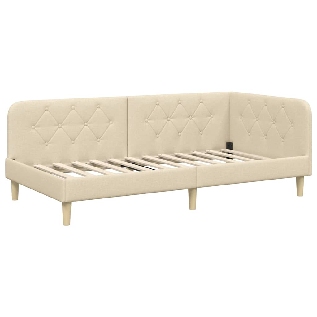 Corner Bed Frame Cream 90 X 200 Cm Fabric