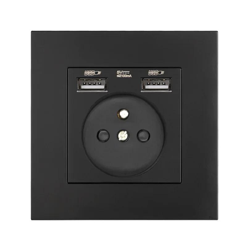Standardní EU USB zásuvka typu C nabíjecí port, Francie se zásuvkou s vypínačem, 16A dvojitý rámeček, nástěnný USB napájení AC 110-250V