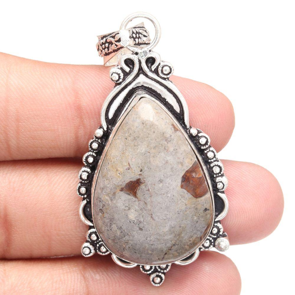 Pendant Rock Chalcedony Gemstone Handmade Mother's Day Silver Jewelry 2.25"