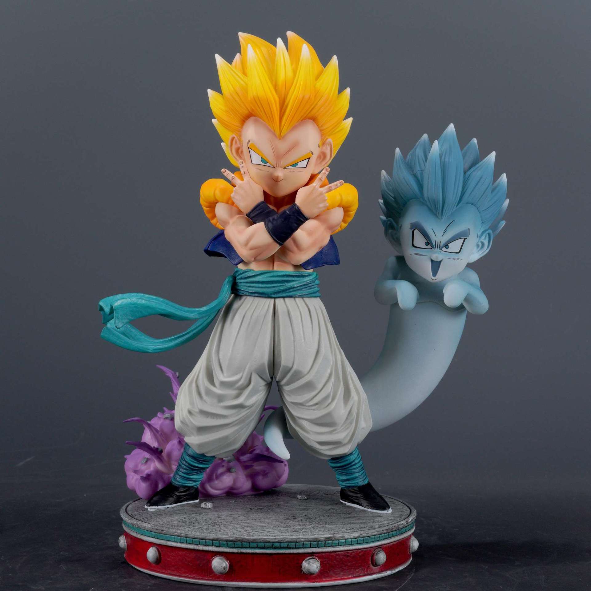 

In Stock 1/6 New Cs Super Saiyan Gotenks Action Figures 25cm Pvc Toys Double Headed Statue With Base Anime Model Light-Up Boy Gi