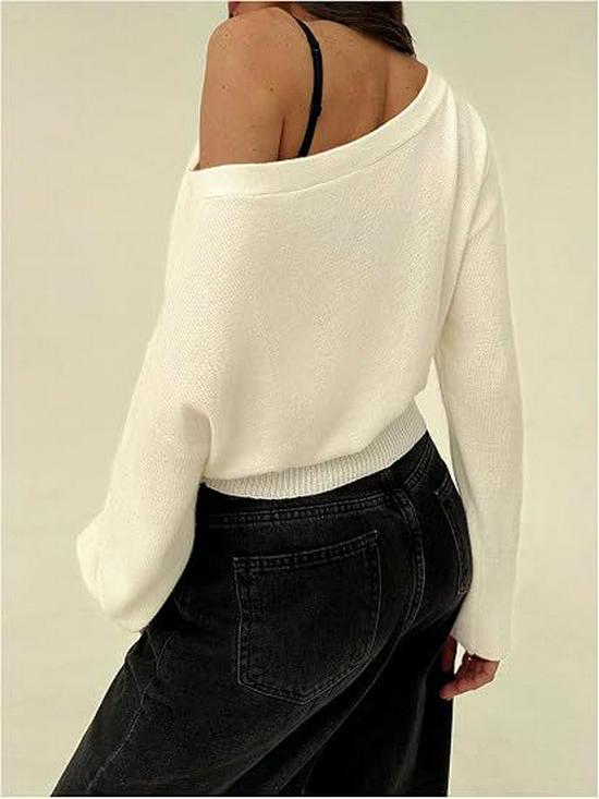 2026 Autumn/Winter European American Off-Shoulder Knit Sweater - Women's Solid Color Pullover, Long Sleeve Top