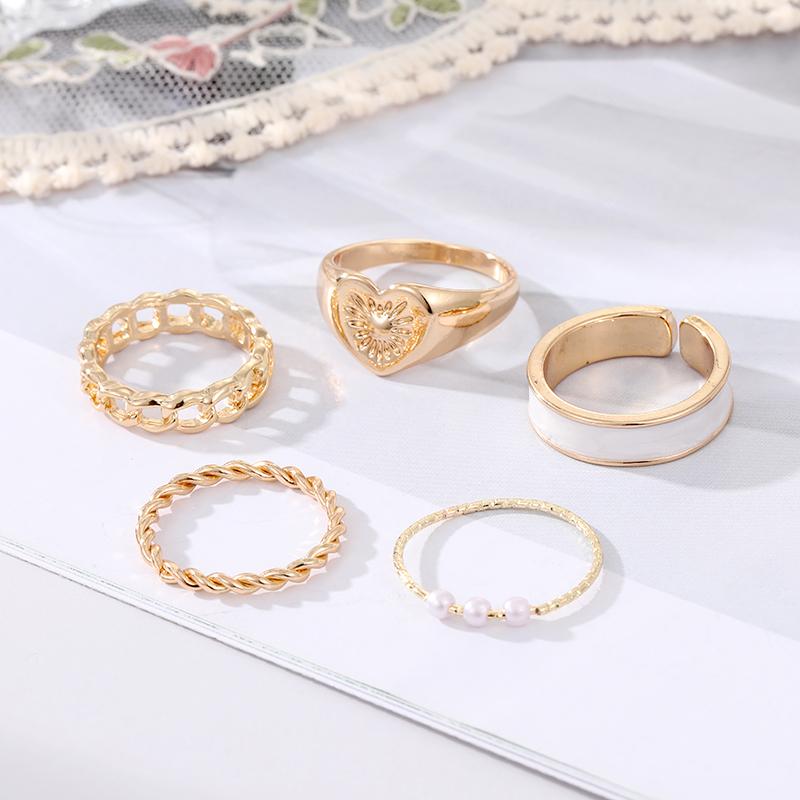 Retro Love Student Lovely White Charm Open Cut Jewelry Ring Set