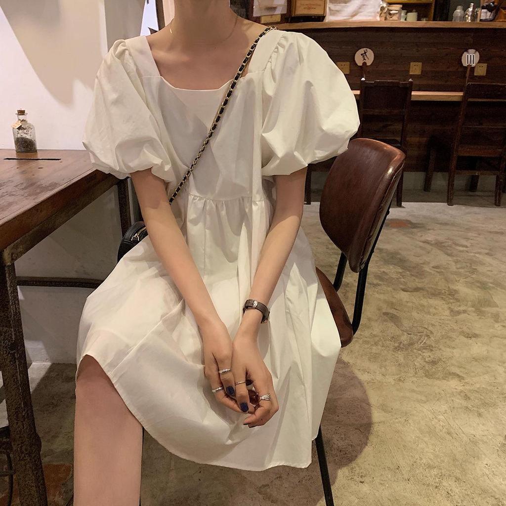 Abito Estivo Coreano 2025 Lento a Maniche Corte con Scollo Quadrato per Studentesse - Elegante Gonna Sottile da Celebrità di Internet