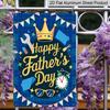 2D Flat, 1pc Festive Blue Plaid Father's Day Metal Wall Art Sign "Happy Father's Day" - 8*12 Inch Aluminium Rustic Home Decor, Crown & Tools Party