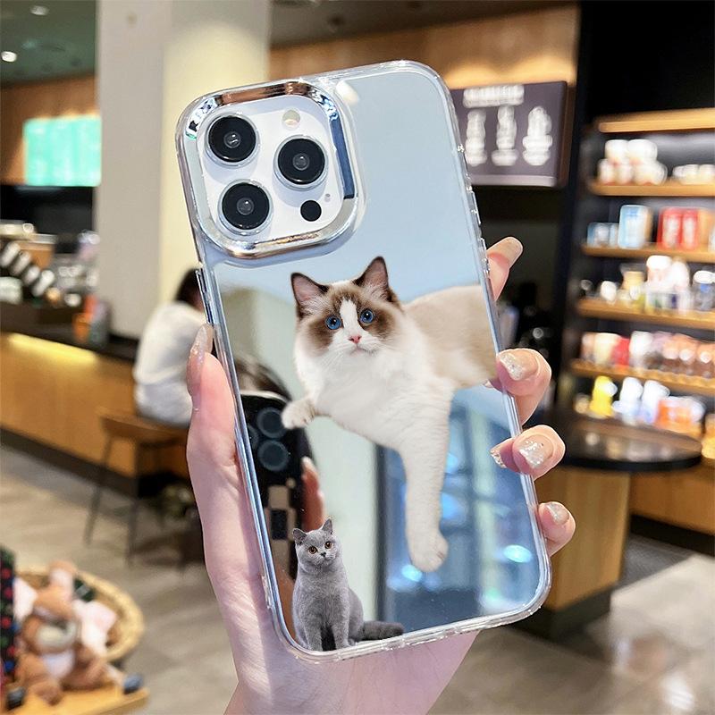 Cute kitten mobile phone case apple 15pro mirror case iphone14pm anti-drop 12 protective case 11pro