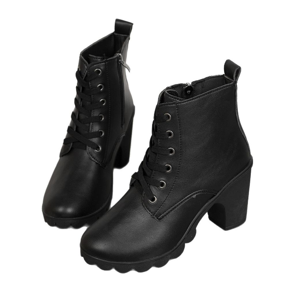 Sexy Side Zipper High Heel Ankle Boots Women Autumn Fashion Black Round Toe Chelsea Boots Chunky Platform Women'S Boots