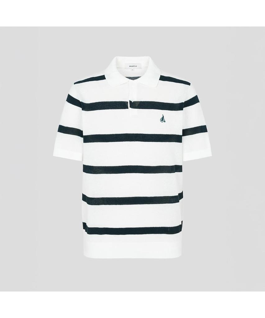 Binpolmen Bold Stripe Collared Neck Knit White (Bc5451C421)