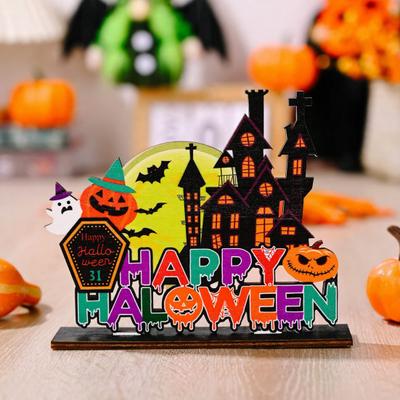 Figurine fantôme et citrouille d'Halloween en bois, Décoration de table rustique pour fête à la maison, Décoration d'étagère effrayante pour l'automne