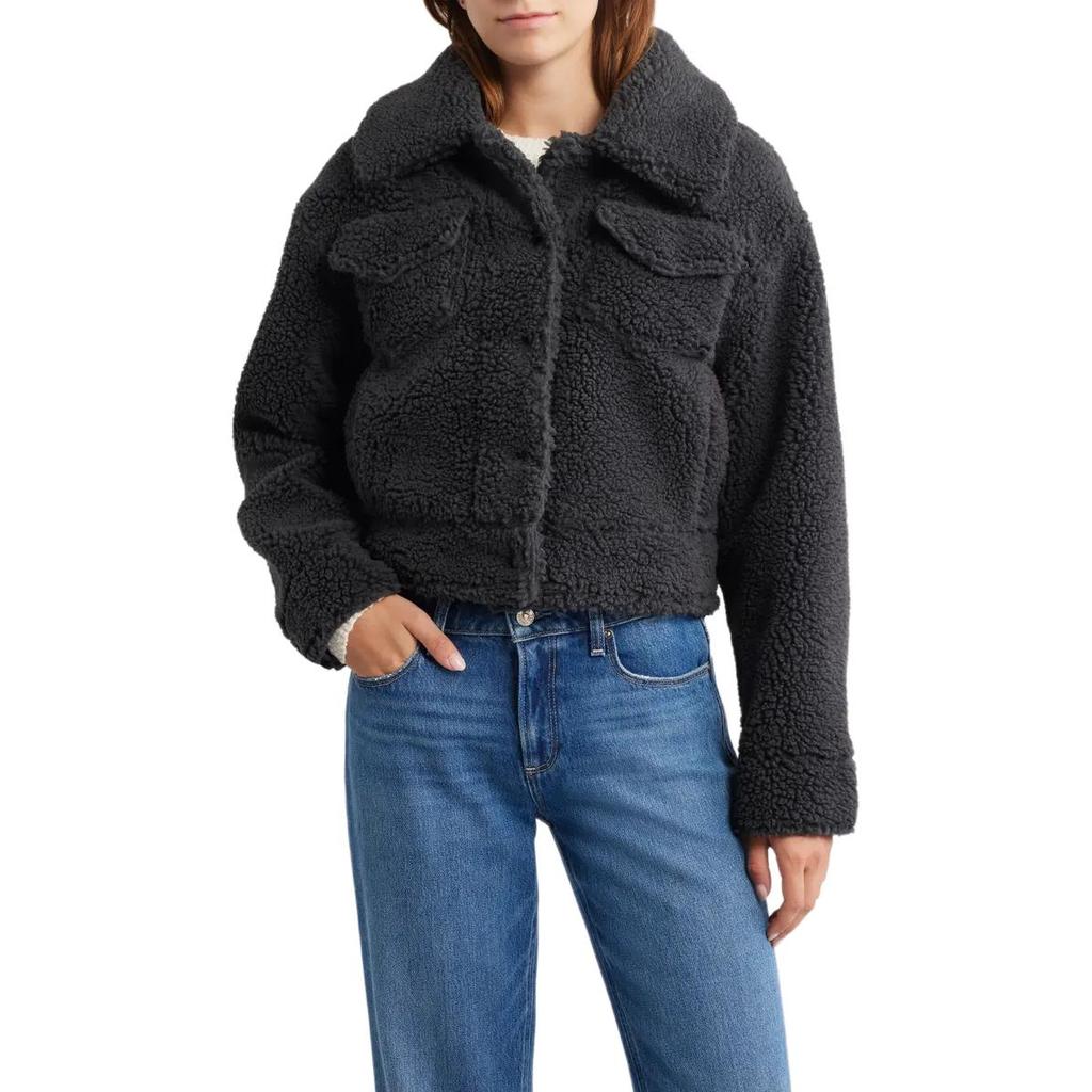 UGG Collar Button Chest Pocket Long Sleeve Fleece Coat Women outerwear 1171459-INK