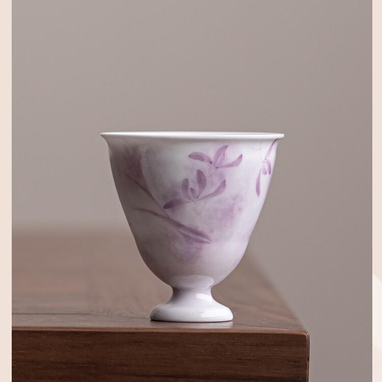 65ML Hand Drawn Purple Orchid Teacup Elegant Tea Bowl Tea Cup Set Personal Cup Jianzhan Household Tea Services Ornaments Craft