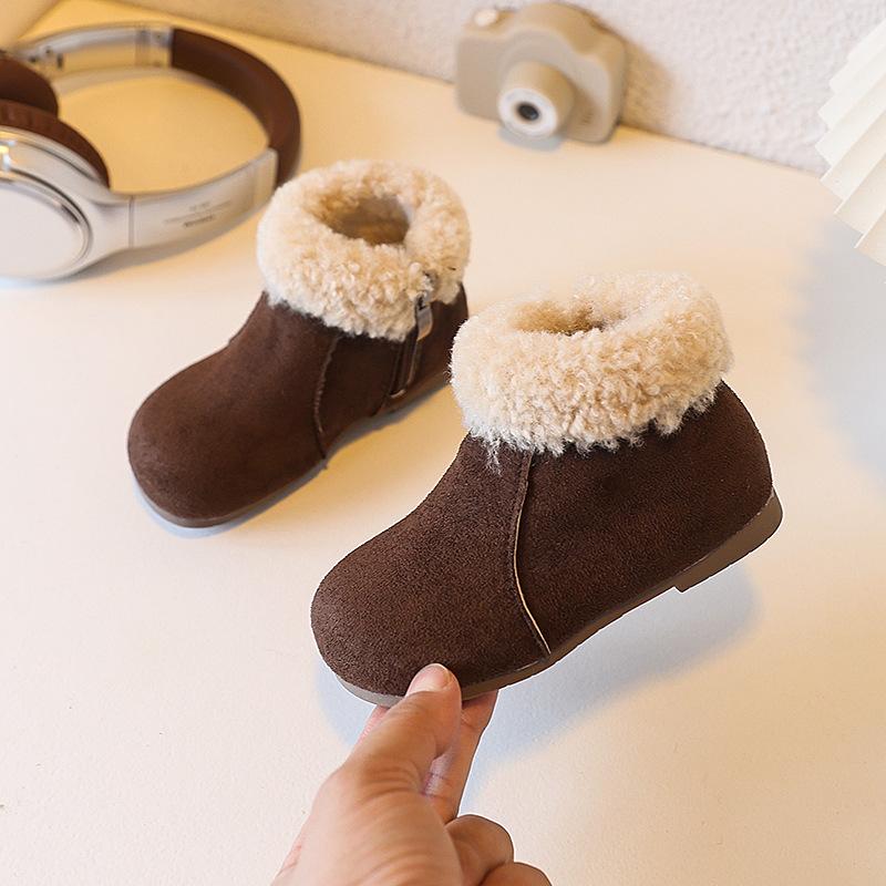 Modische Mädchen-Schneestiefel, Bequeme Neue Kinder Retro Pelzige Kurze Stiefel, Fleece-gefütterte Flache Winter-Baumwollschuhe