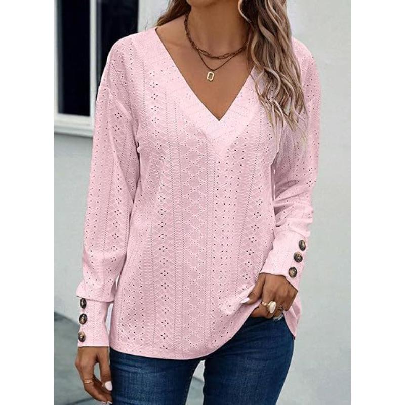 INDFS Damenmode, lässig, einfarbig, bedruckt, Frühling und Herbst, langärmelig, V-Ausschnitt, Pullover und lange Ärmel