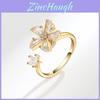 Geometric Copper Adjustable Ring With Flower Motif For Women Fashion Jewelry