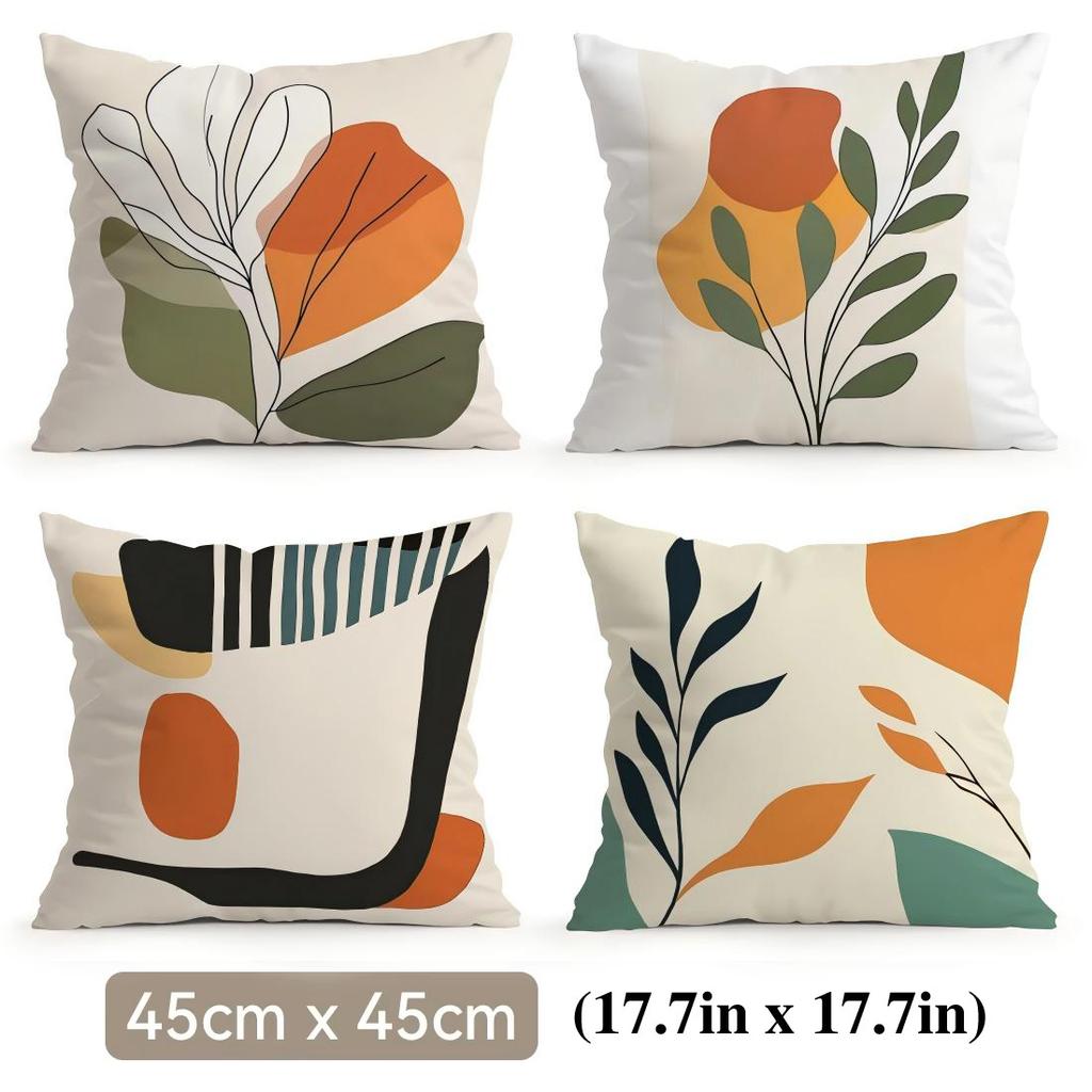 4 Pcs Minimalist Abstract Leaves Single-Sided Printed Pillowcase Cushion Cover,Suitable For Living Room,Bedroom,Car Decoration