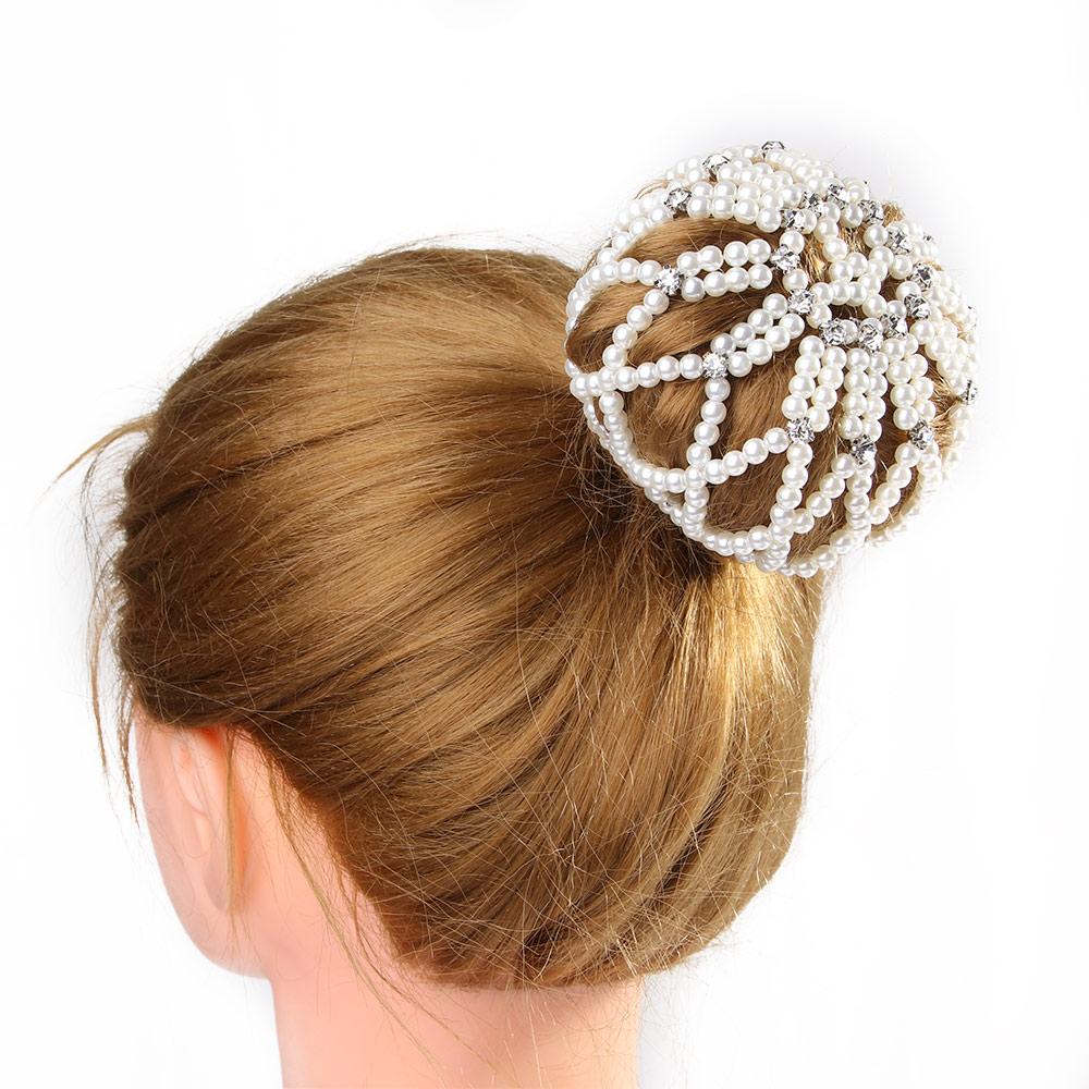 Furling Women Handmade Balle Dancing Crystal Snood Bun Net Pearl Hair Nets Headwear Hair Bun