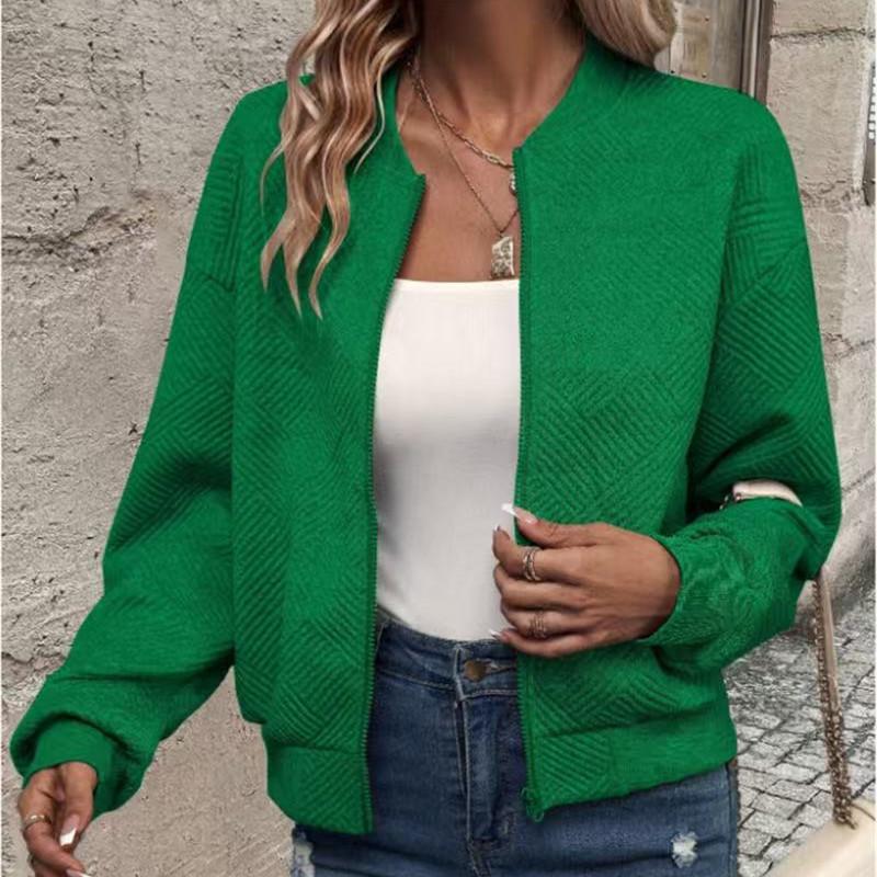 Autumn Winter Solid Color Zipper Jacket Baseball Collar Casual Coat for Women Long Sleeve Jackets & Coats