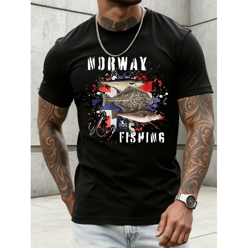 Casual Style Men'S T-Shirt Norway Fishing Design Summer Outdoor Wear Gift for Fishermen And Adventure Lovers