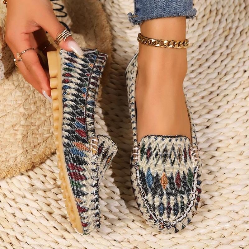 Women's Cloth Non Slip Flat Shoes Round Toe Breathable Slip On Lazy Shoes Walking Vulcanized Footwear Shallow Mouth Sneaker