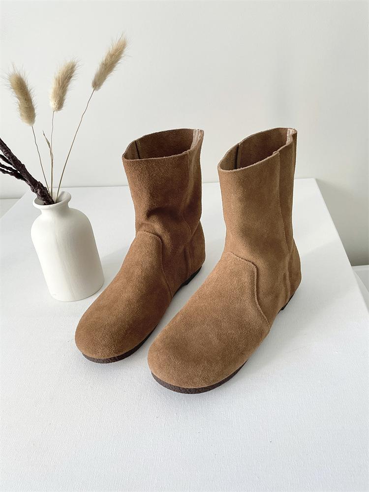 Korean Version of Flat-bottomed Round-headed Short Boots Women's Boots 2025 Autumn and Winter New Fashion Versatile Martin Boots