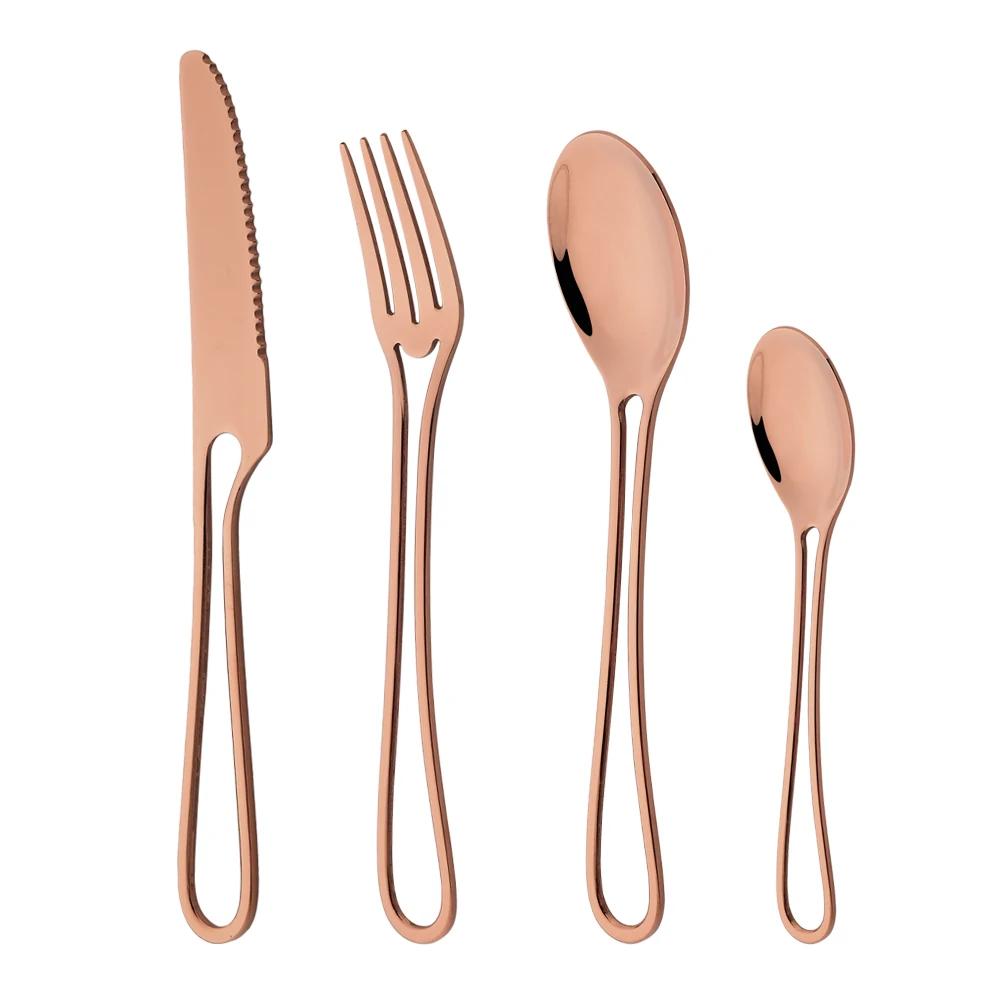 4Pcs Rose Gold Dinnerware Set Knife Fork Coffee Tea Spoon Cutlery Set Stainless Steel Tableware Western Home Kitchen Flatware