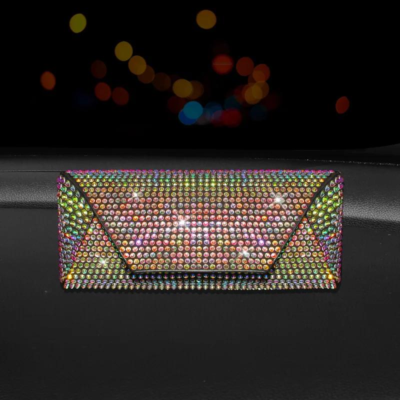 

Блестящий хрустальный футляр для автомобильных очков с бриллиантами, автомобильная консоль, подлокотник, ящик для хранения, органайзер для очков, солнцезащитных очков, автомобильные аксессуары