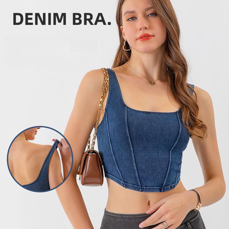New Denim Yoga Exercise Vest Women's U-Shaped Stretch Slimming Beauty Back