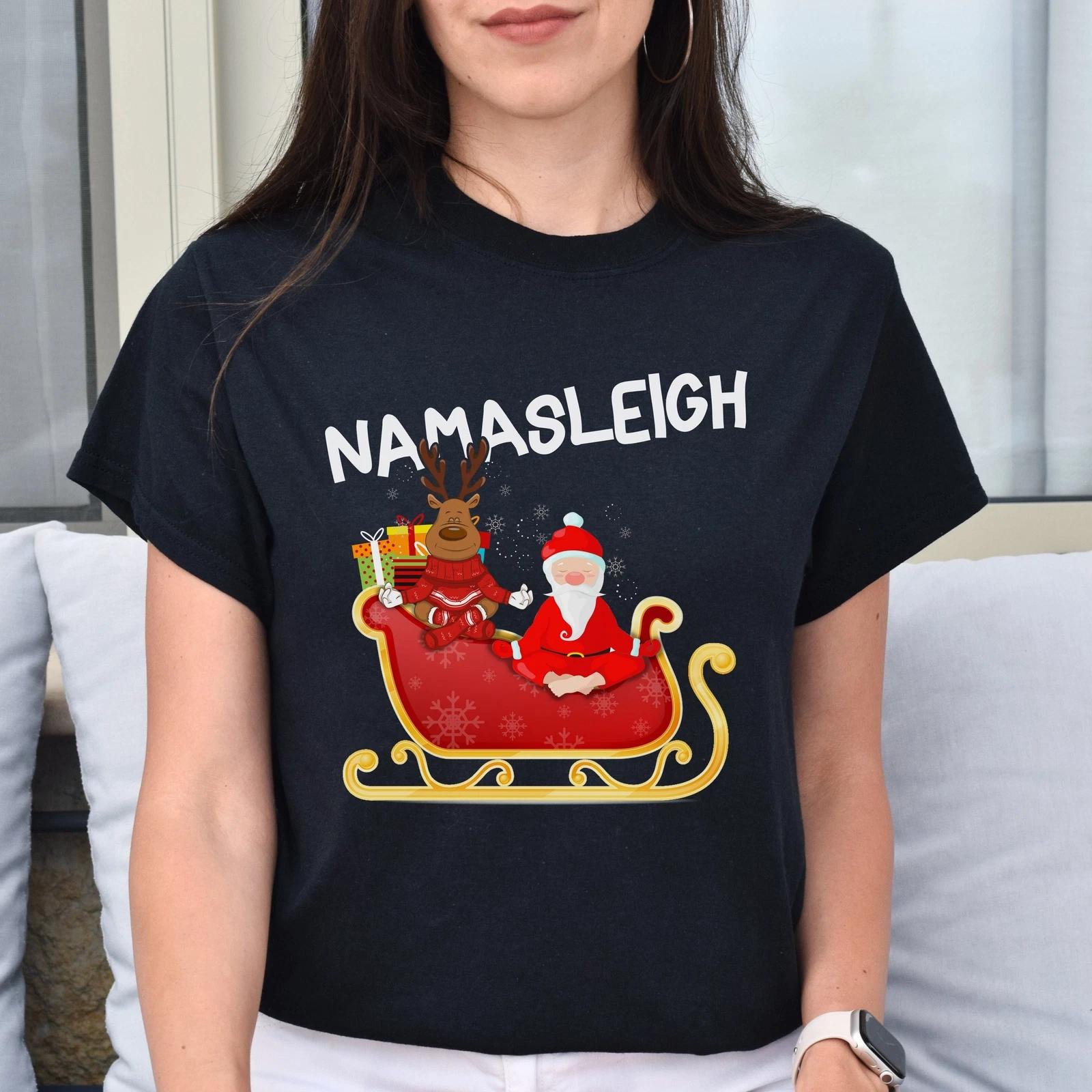 Yoga Christmas Unisex shirt Namasleigh Holiday tee Black Dark Heather S