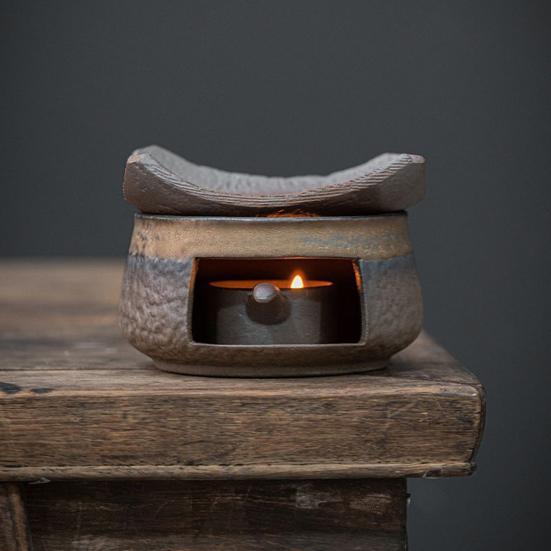 Ceramic Tea Warmer Candle Heating Stove with Pot Holder Aromatherapy Diffuser for Tea Warming Scent Release Home Office Meditation Decor