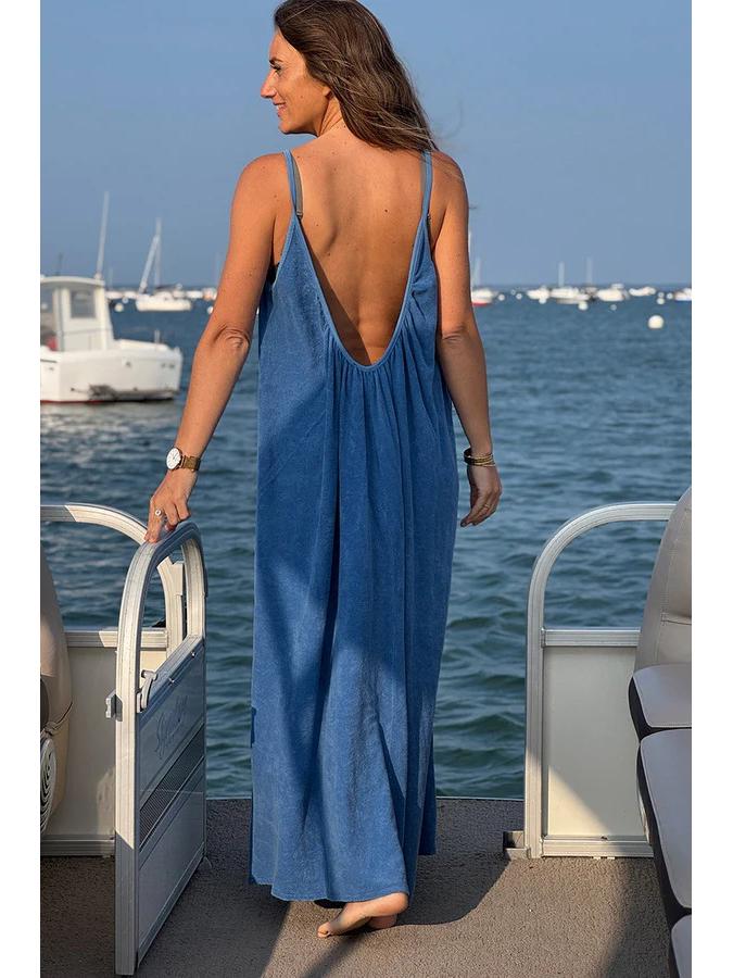 European Seaside Holiday Backless Spaghetti Strap Women's Summer V-Neck Maxi Dress